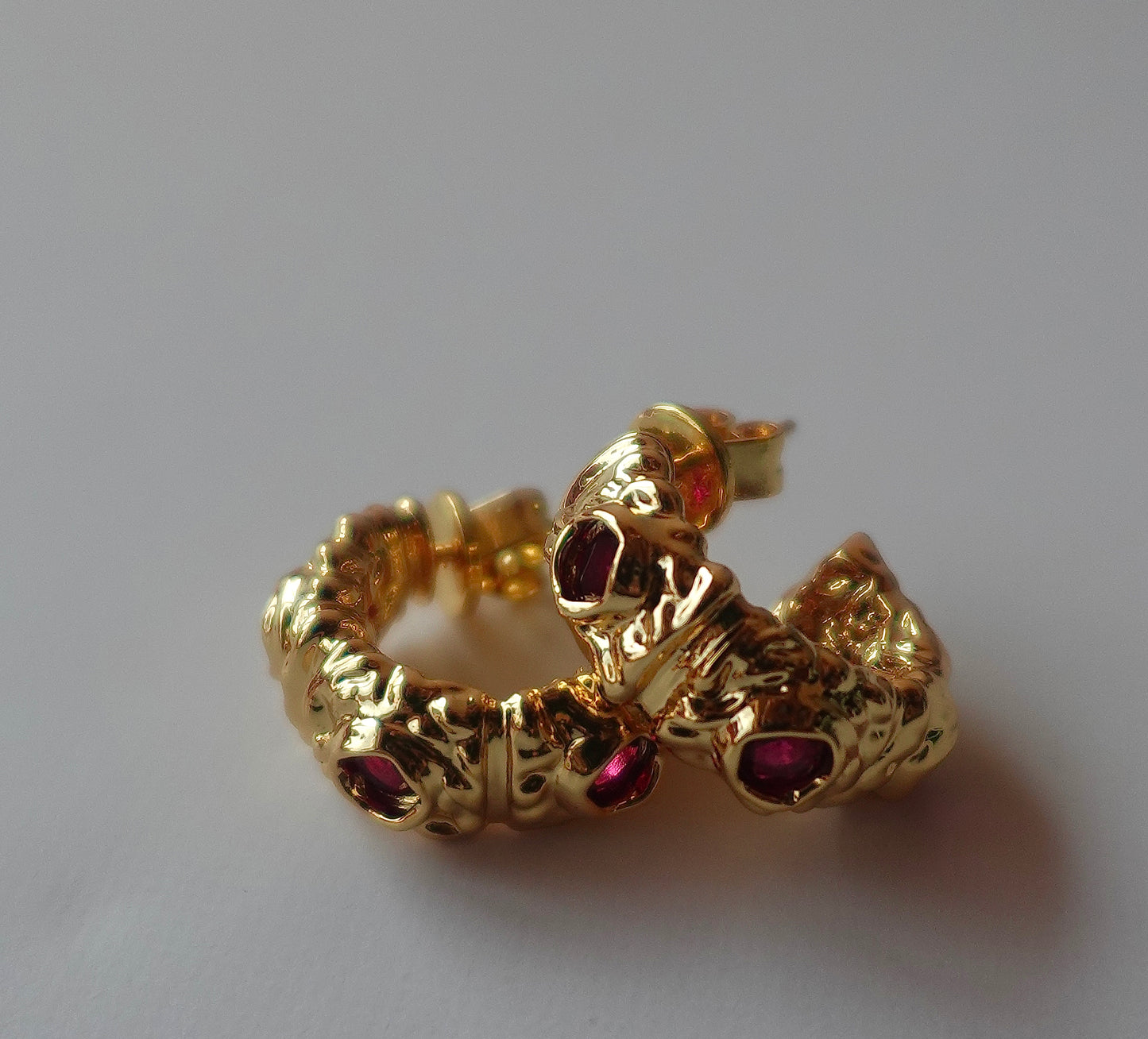 Fushia Gem Gold Filled Huggie Earrings