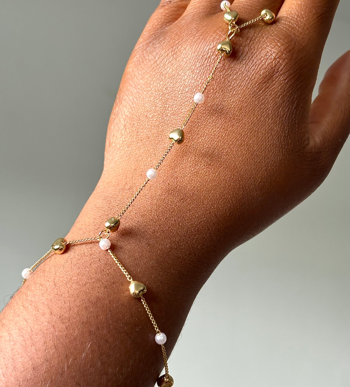 Pearl Heart Adorned Gold Filled Hand Chain