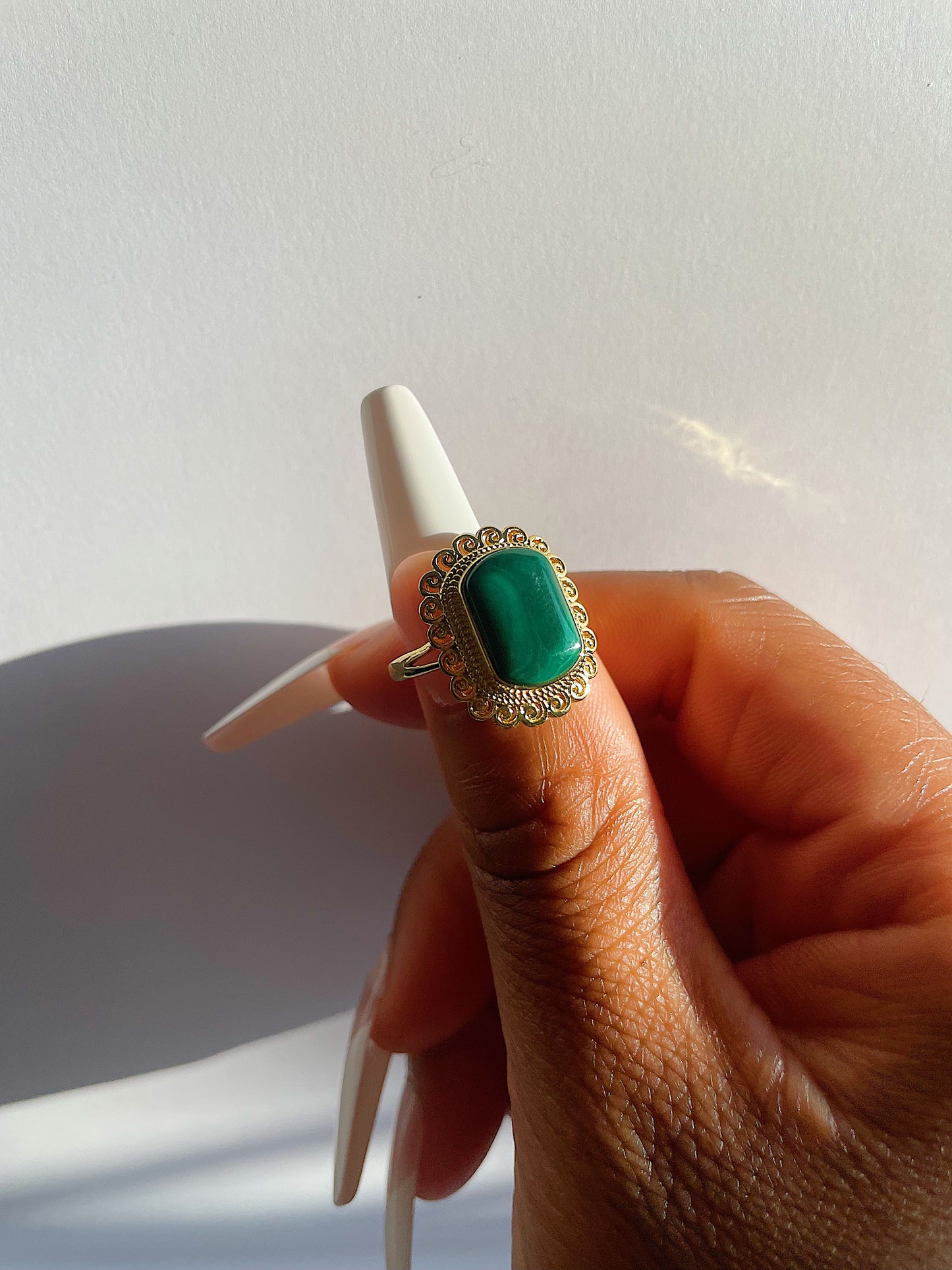 Malachite Gold Filled Statement Ring