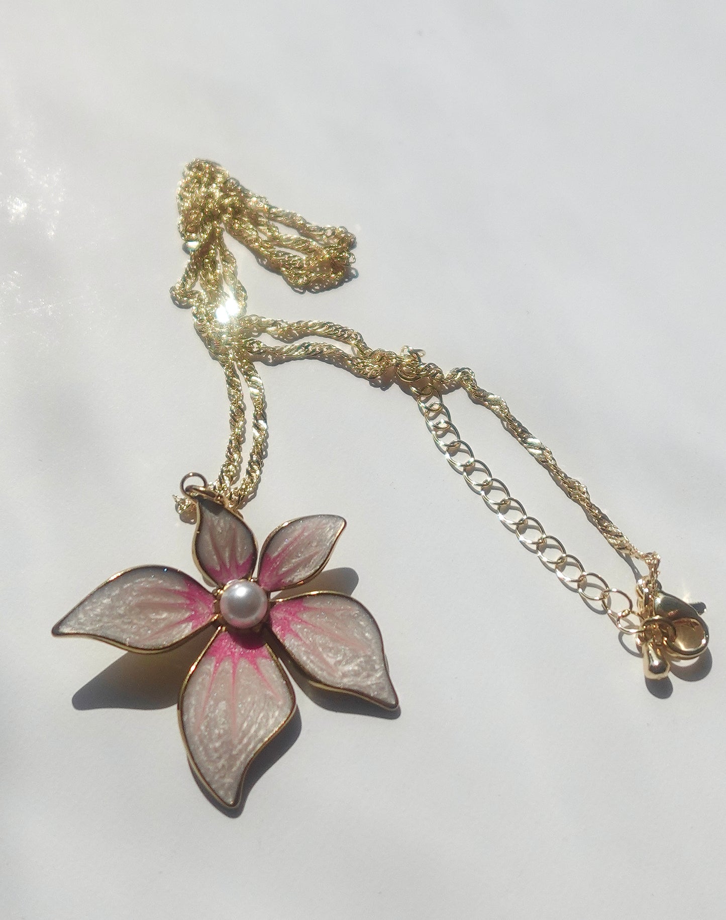 “Pearl Orchid” Gold Filled Flower Necklace