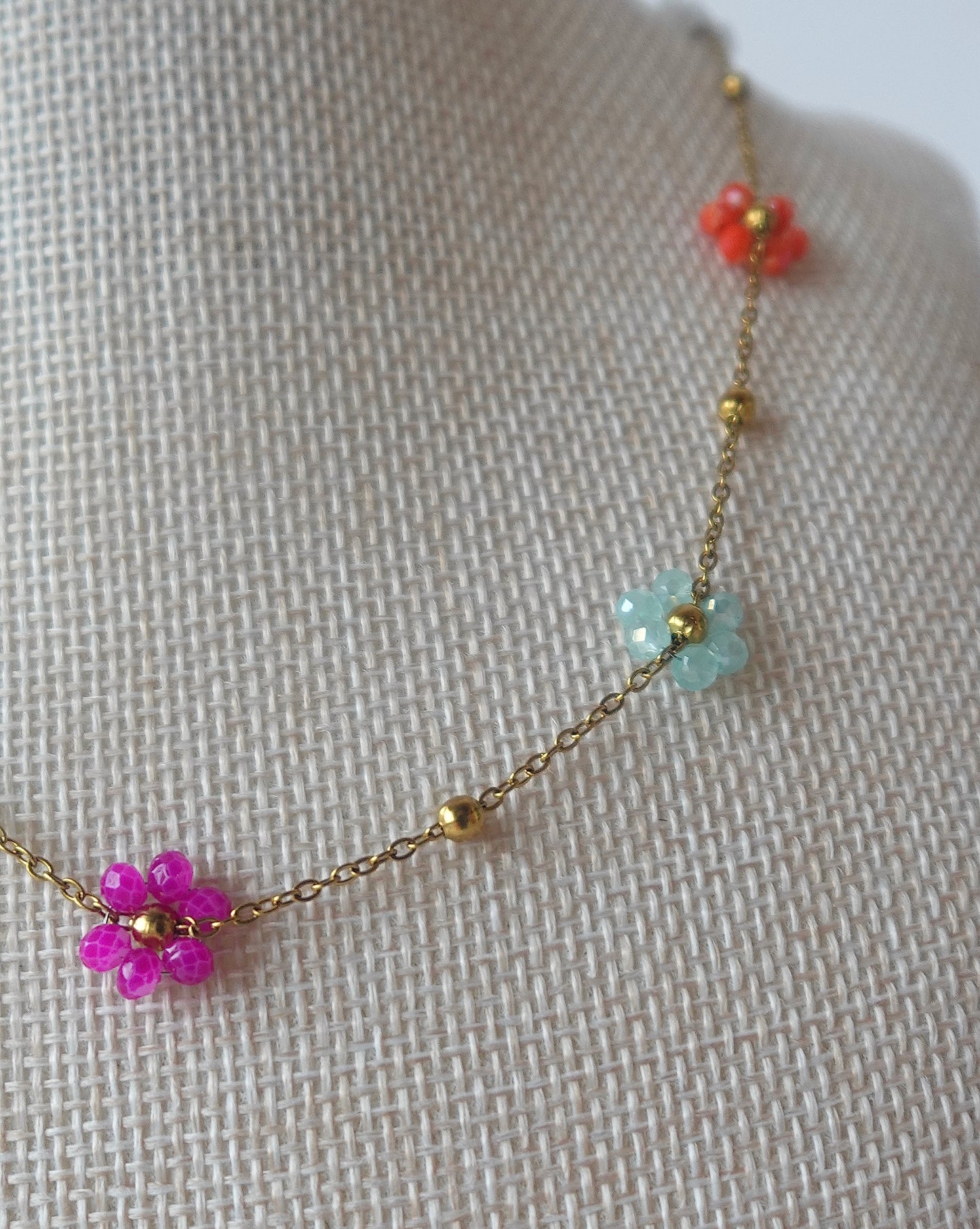 “Flower Babe” Gold Filled Pastel Flower Necklace