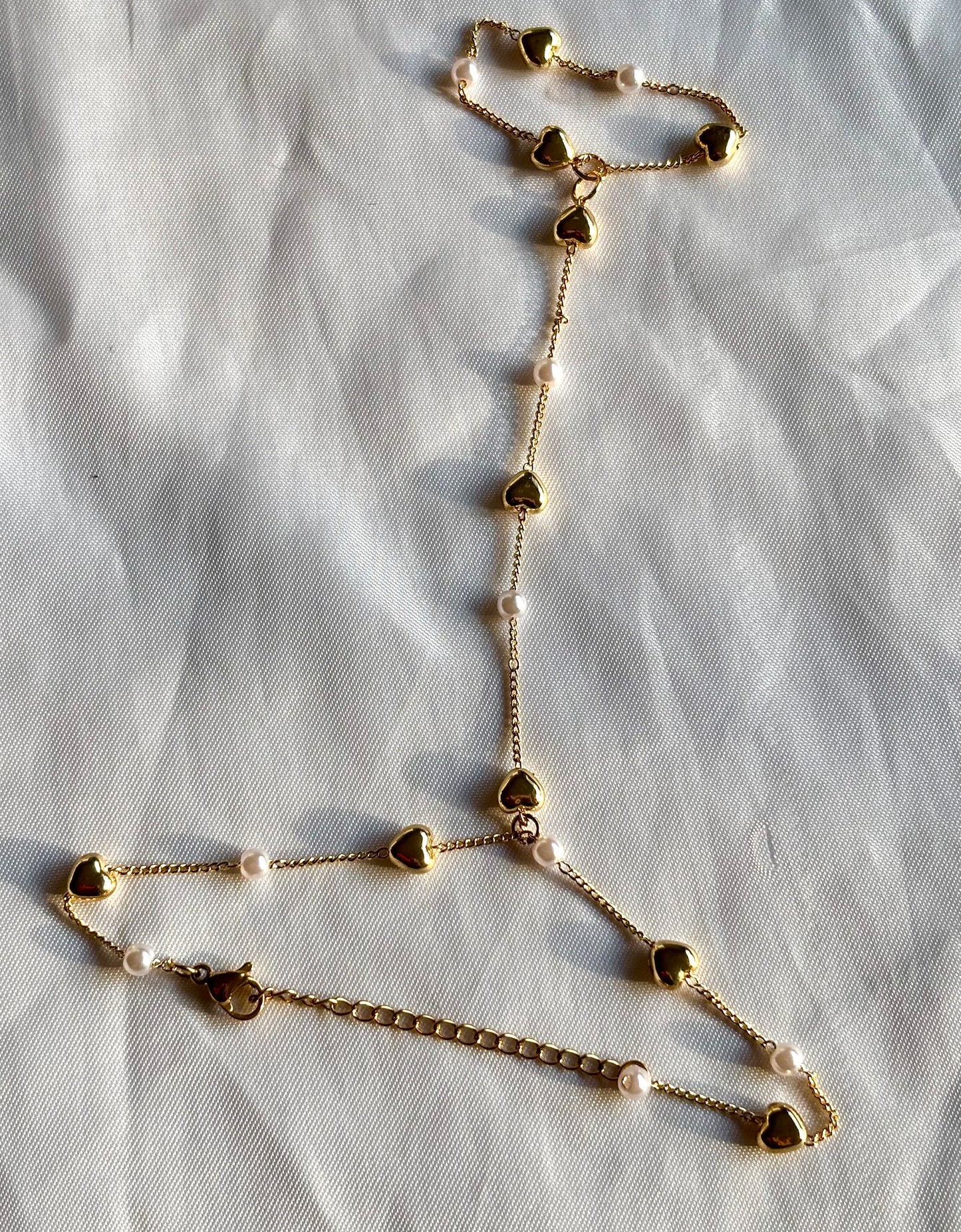 Pearl Heart Adorned Gold Filled Hand Chain