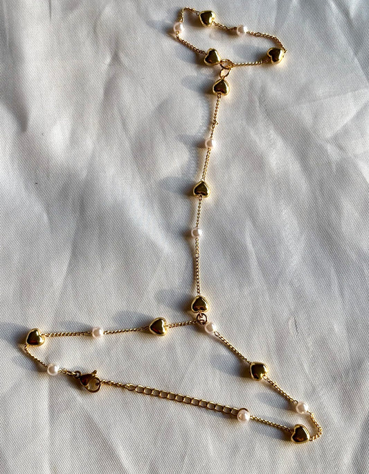 Pearl Heart Adorned Gold Filled Hand Chain