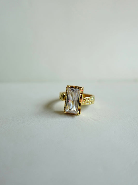 Baguette Hammered Adjustable Gold Filled Ring