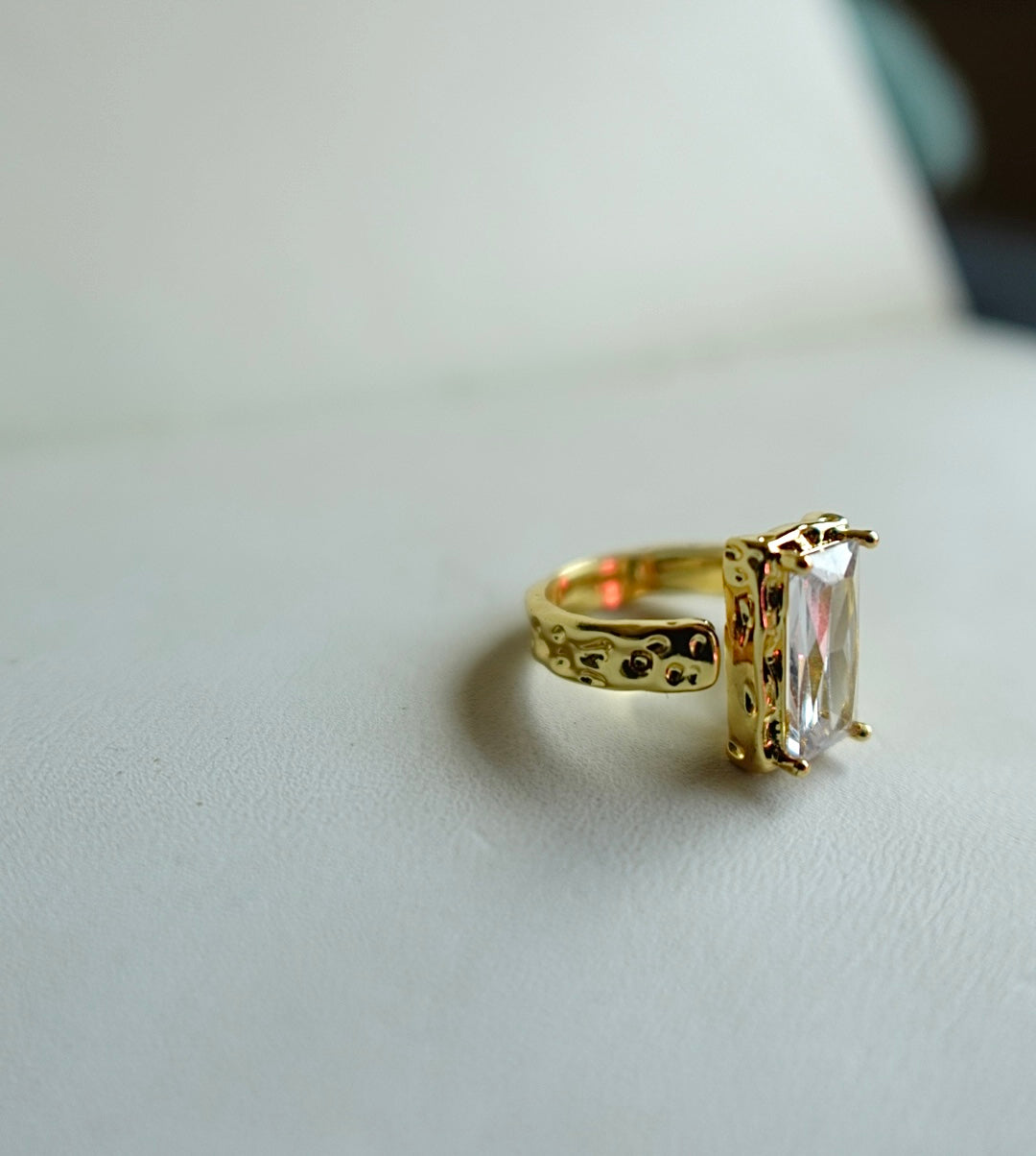 Baguette Hammered Adjustable Gold Filled Ring