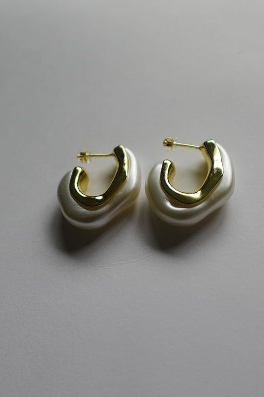 Abstract Pearl Gold Filled Hoop Earrings