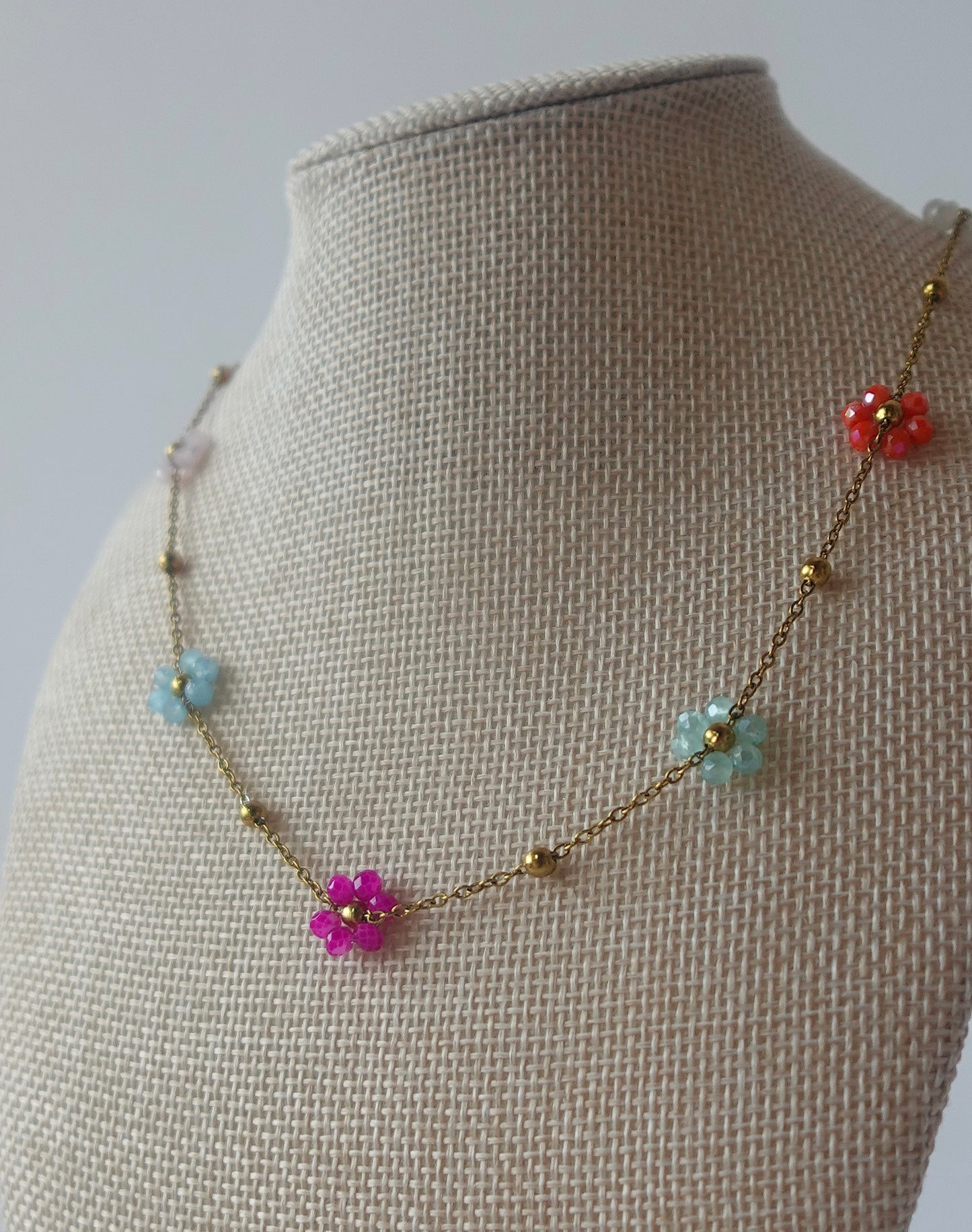 “Flower Babe” Gold Filled Pastel Flower Necklace
