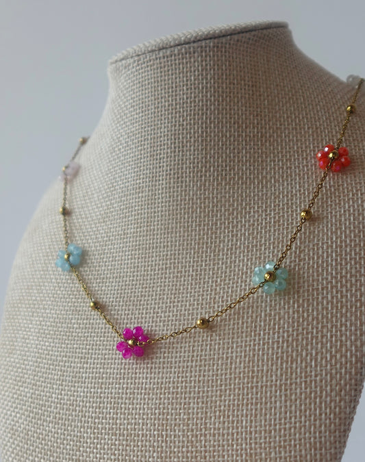 “Flower Babe” Gold Filled Pastel Flower Necklace
