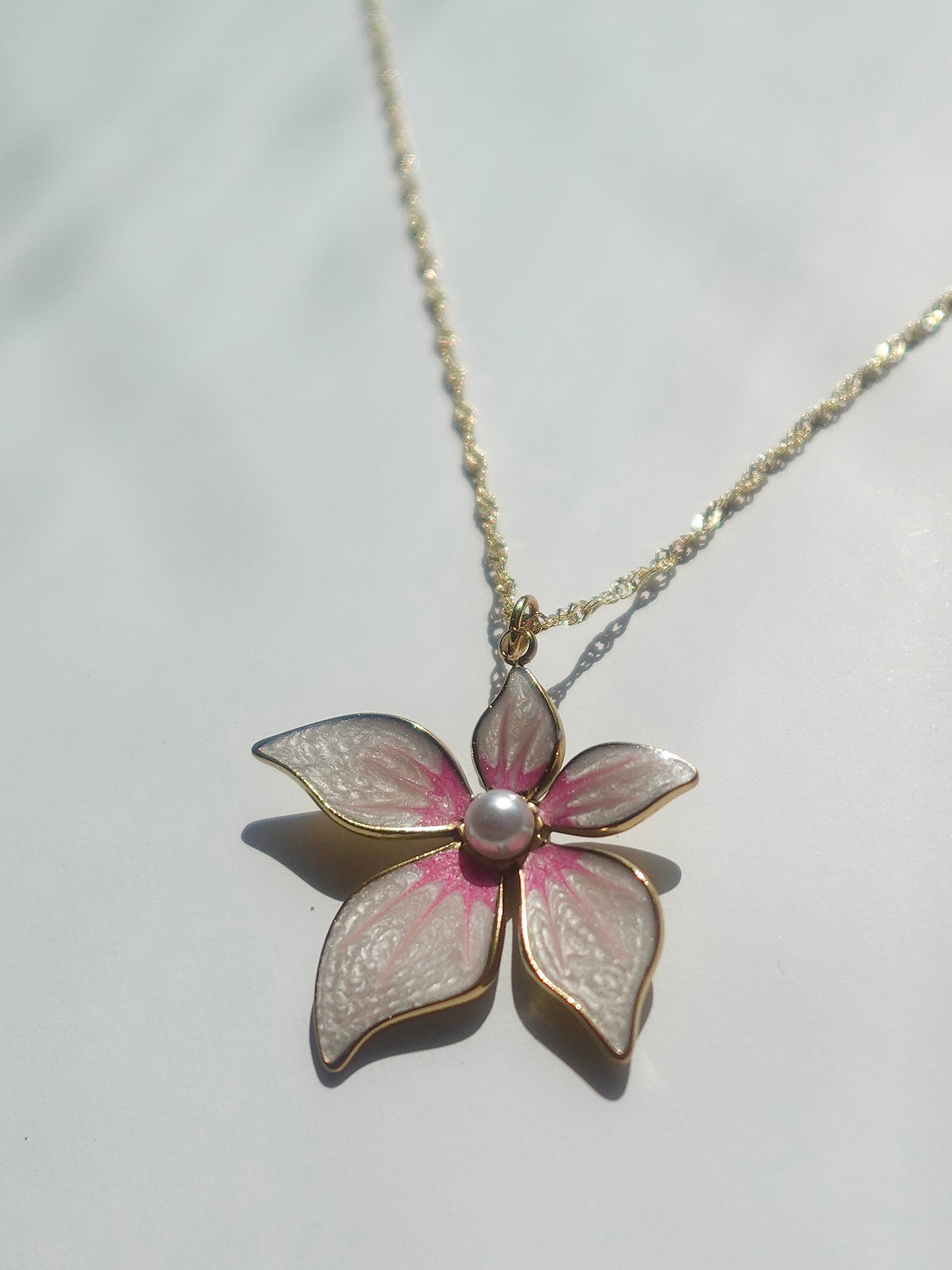 “Pearl Orchid” Gold Filled Flower Necklace