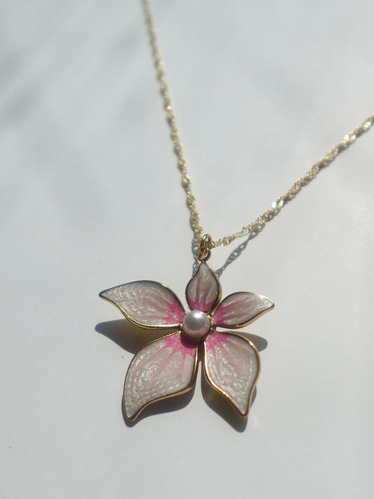 “Pearl Orchid” Gold Filled Flower Necklace