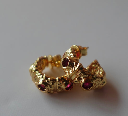 Fushia Gem Gold Filled Huggie Earrings