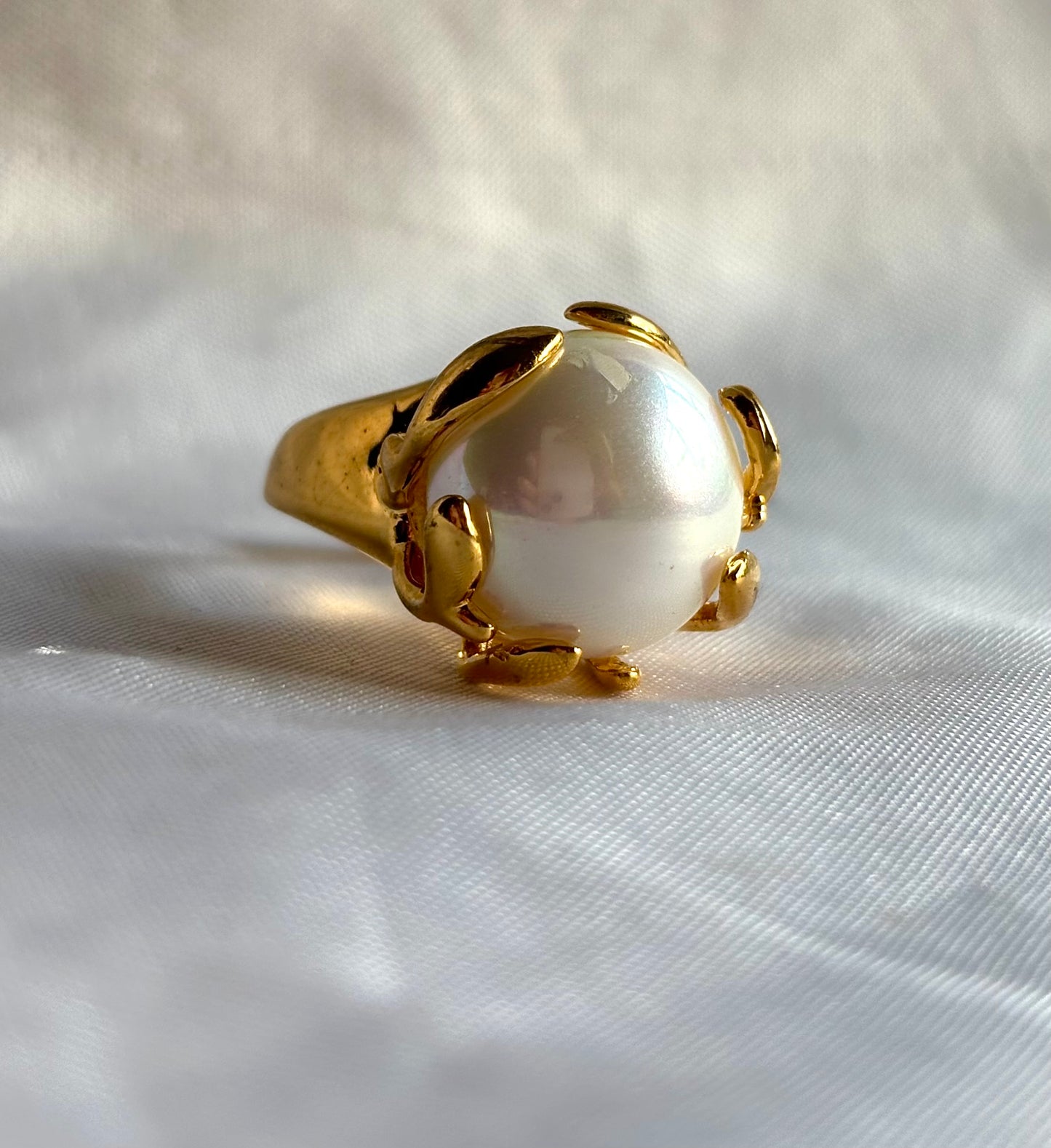“Marina” Pearl Gold Filled Adjustable Statement Ring