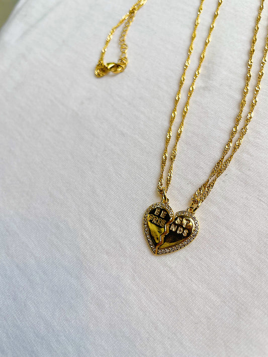 “Besties” Pair of Gold Filled Heart Necklaces