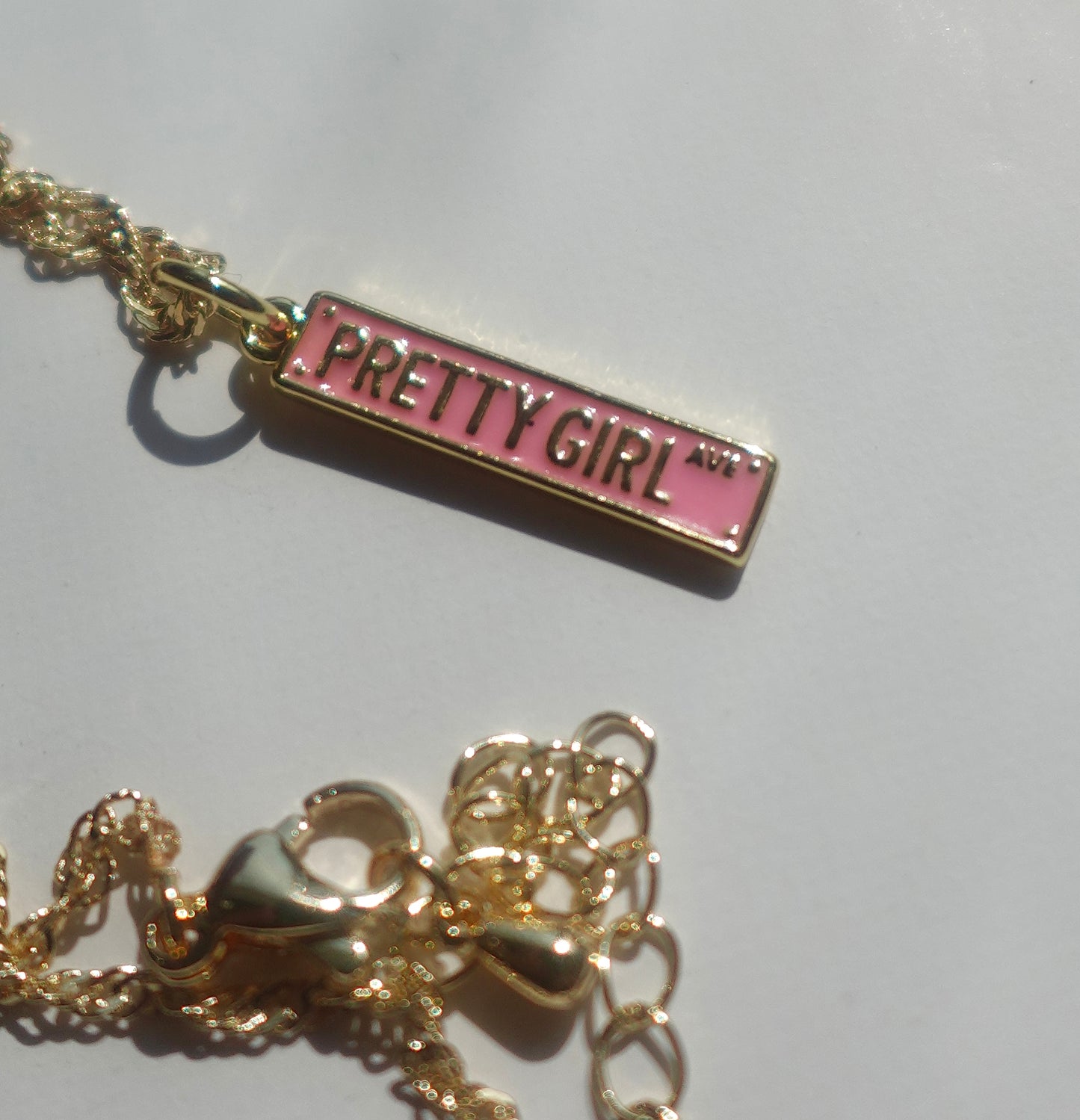“Pretty Girl Ave” Gold Filled Street Sign Necklace