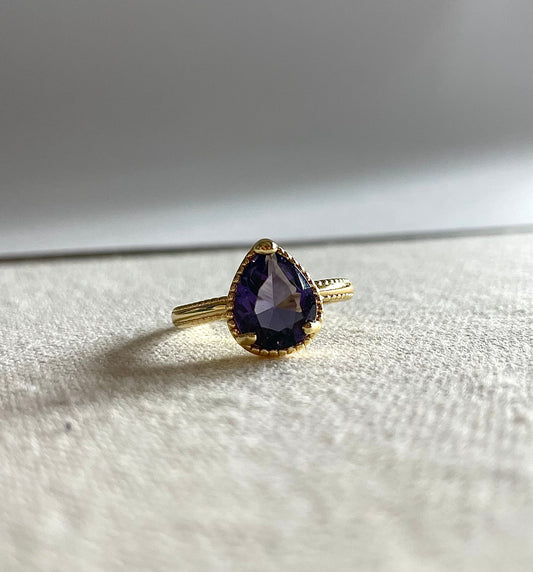 Amethyst Teardrop Adjustable Gold Filled Ring