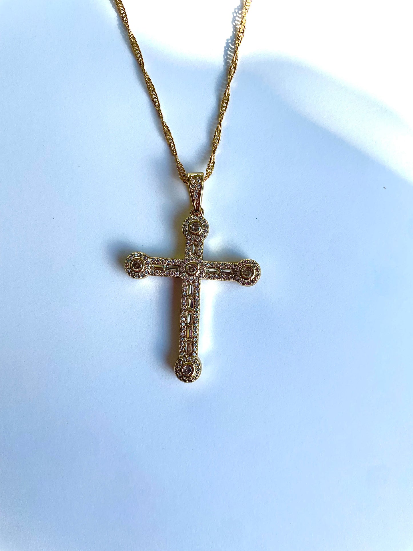 “Eva” 20in. Long Gold Filled Cross Necklace