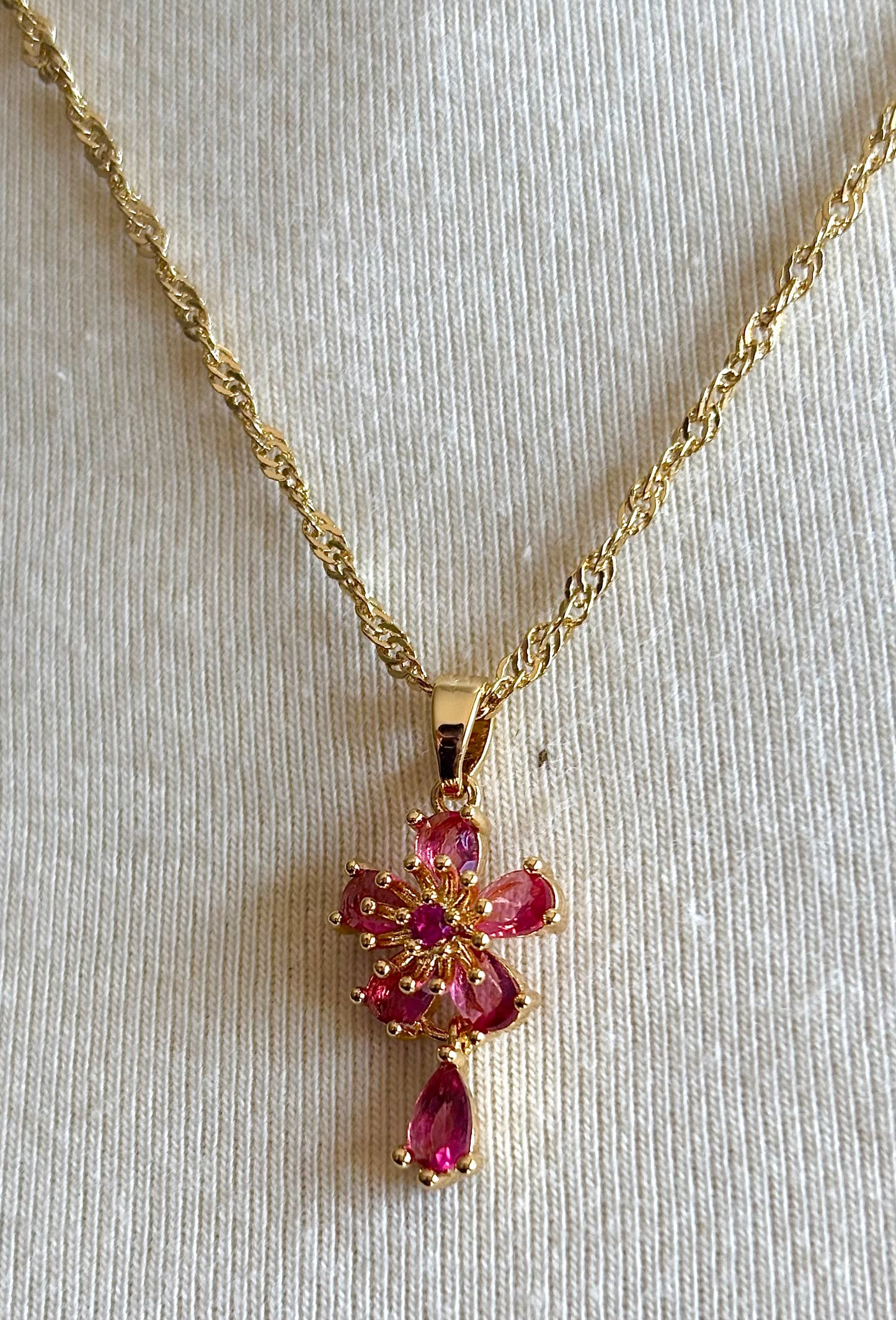 “Oriental Spring “ Gold Filled Flower Necklace