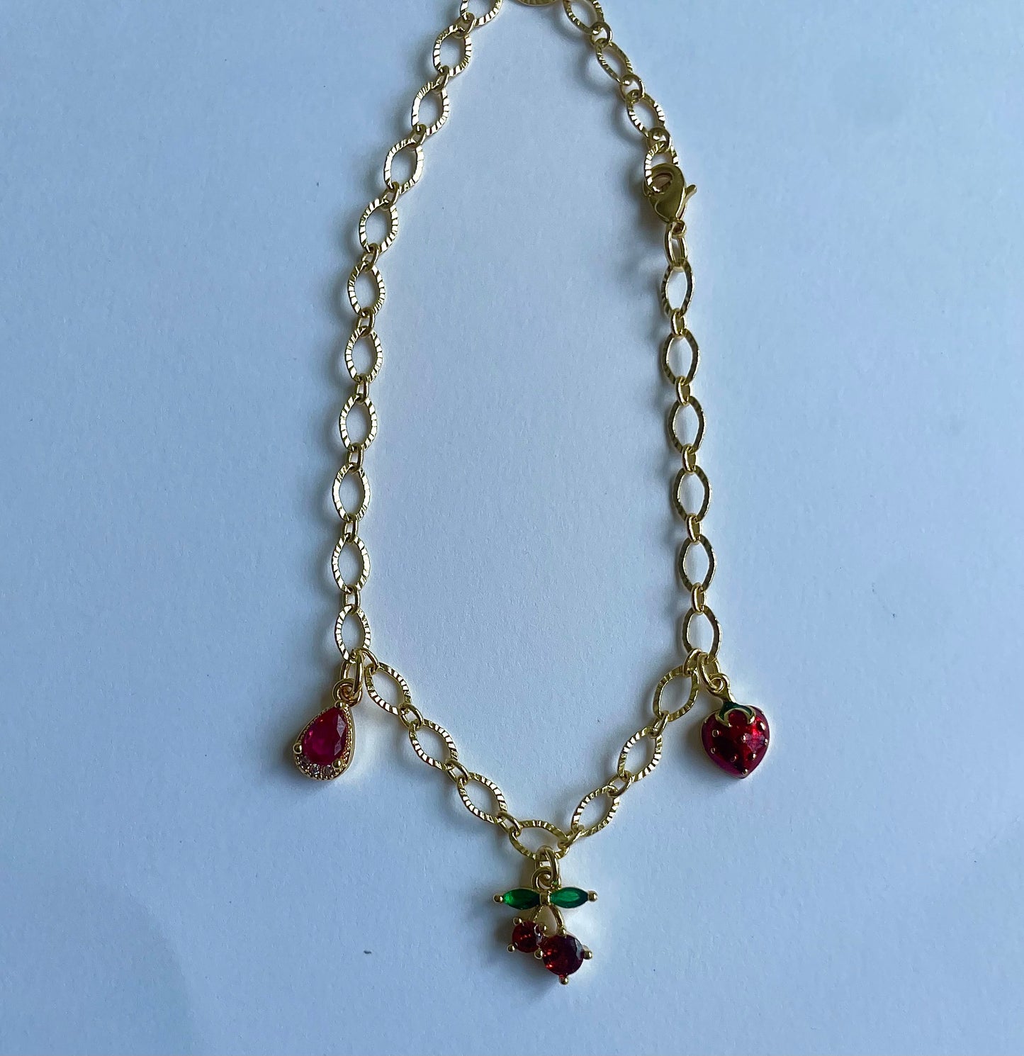 “Cherry Red” Gold Filled Charm Bracelet