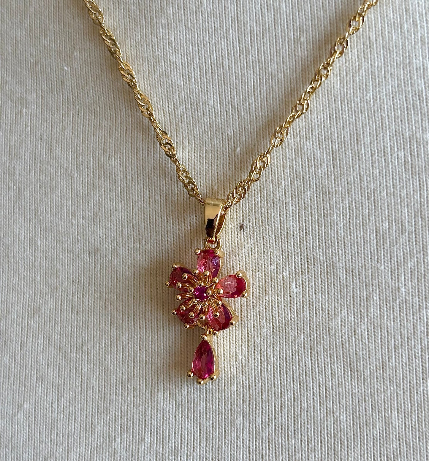 “Oriental Spring “ Gold Filled Flower Necklace