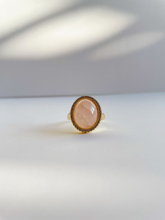 Rose Quartz Gold Filled Statement Ring
