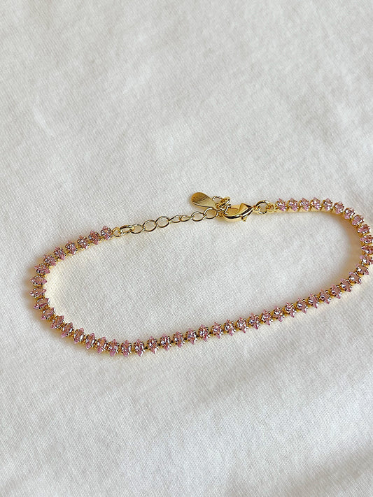 “Soft life” Pink Gold Filled Tennis Bracelet
