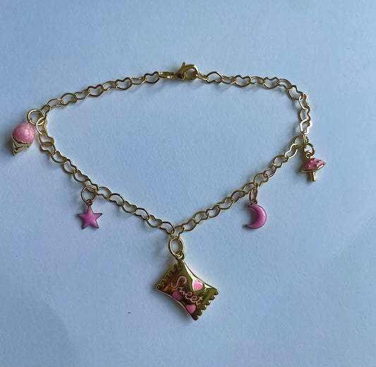 “Sweet Girl” Pink Gold Filled Charm Barcelet