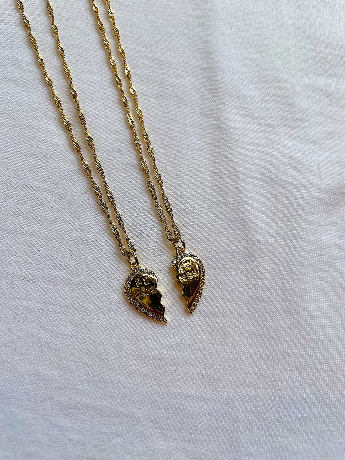 “Besties” Pair of Gold Filled Heart Necklaces