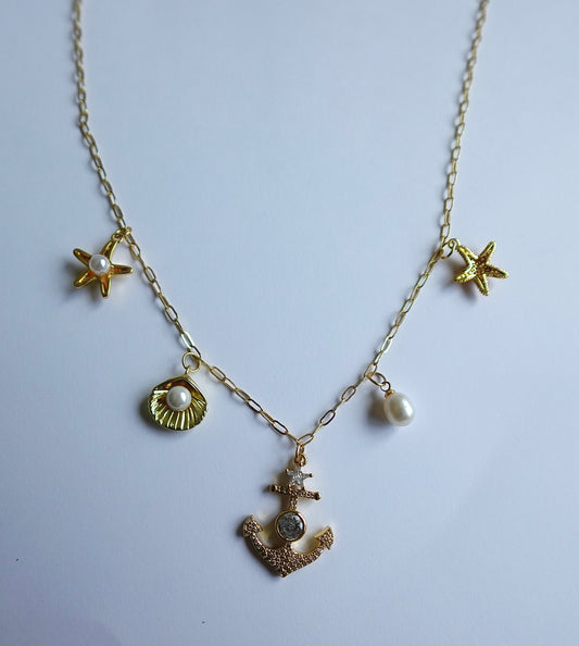 “Under The Sea” Gold Filled Pearl Charm Necklace