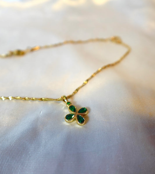 “Emerald Clover” Gold Filled Flower Necklace