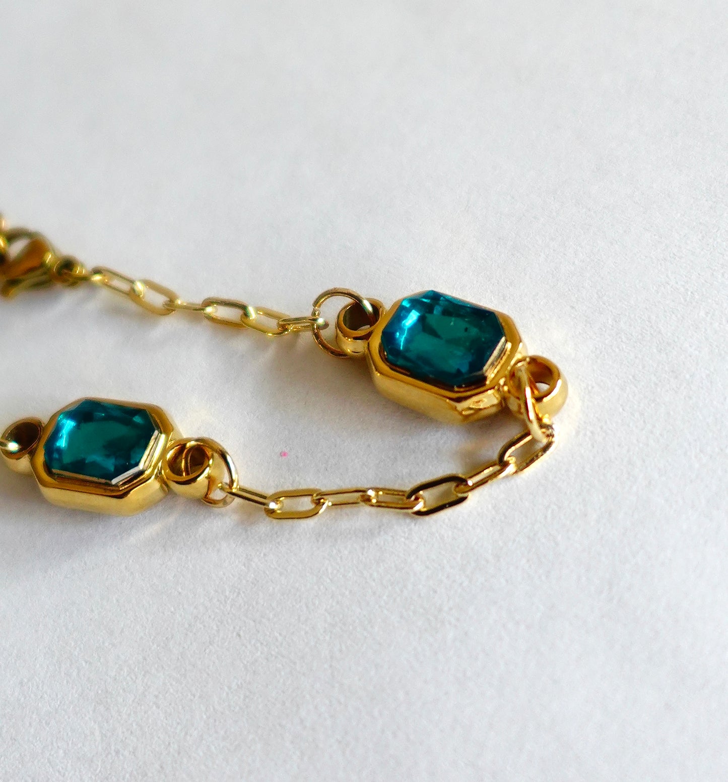 Teal Baguette Gold Filled Bracelet