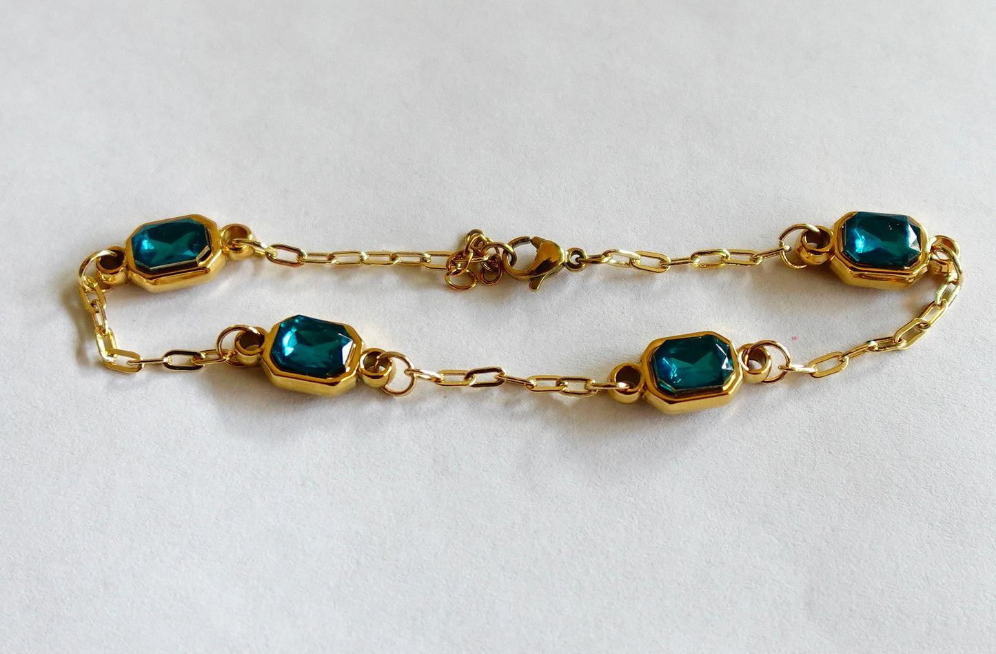 Teal Baguette Gold Filled Bracelet