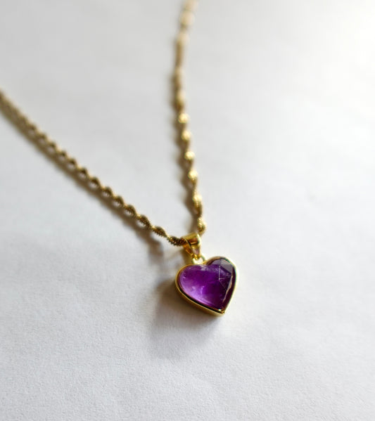 Dainty Amethyst Heart Gold Filled Necklace