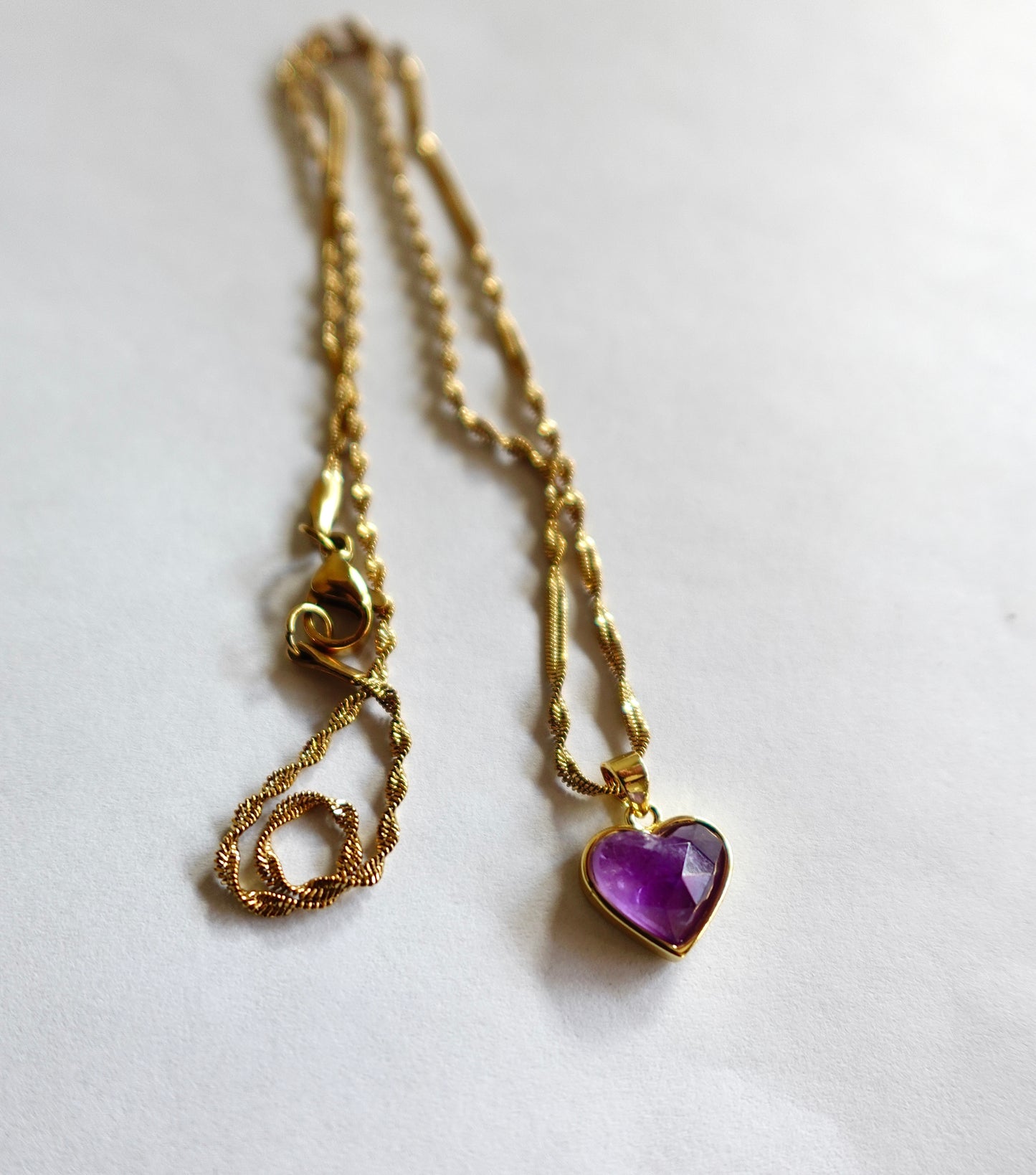 Dainty Amethyst Heart Gold Filled Necklace