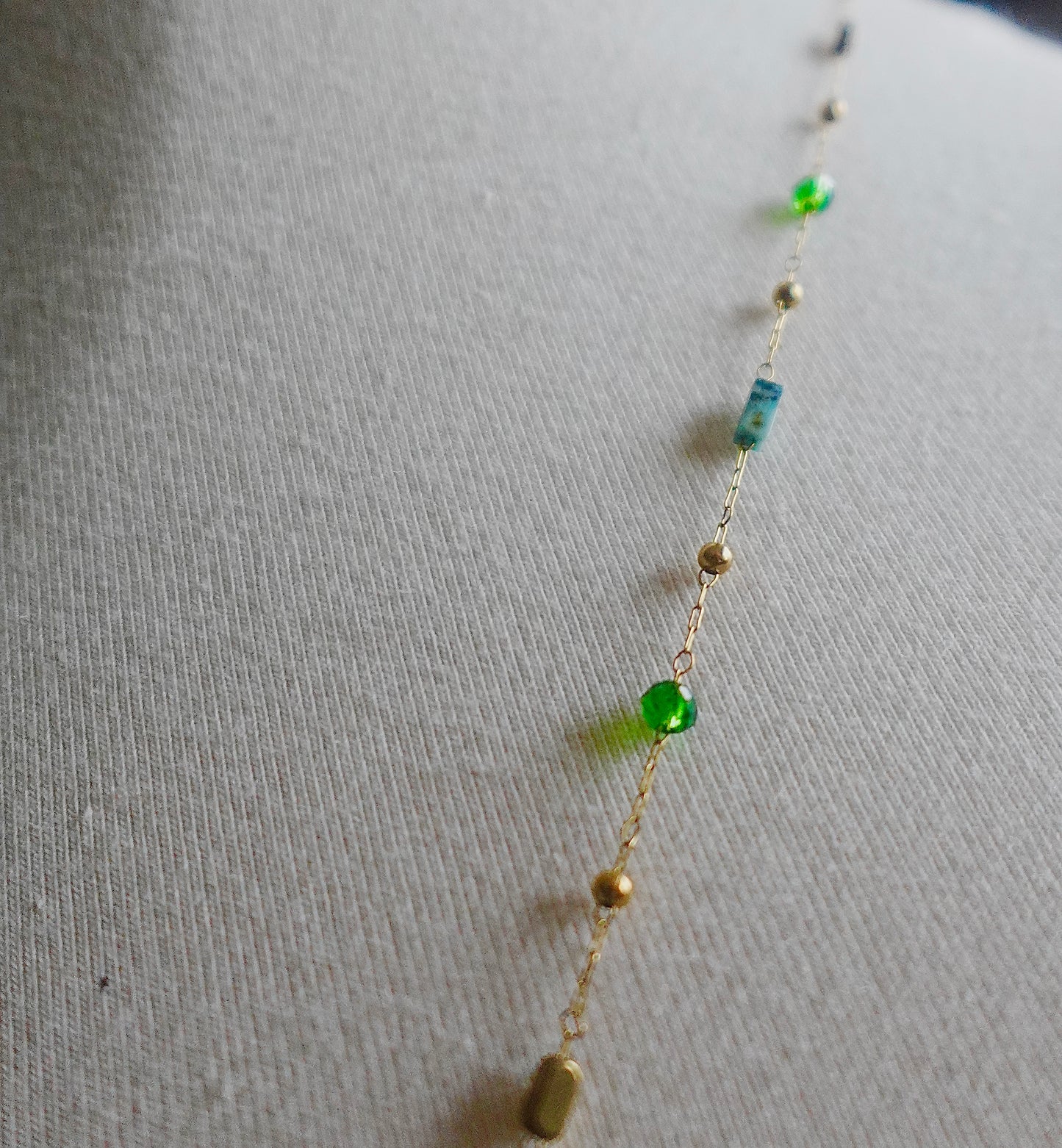 “Halo” Emerald & Adventurine Gold Filled Long Cross Necklace