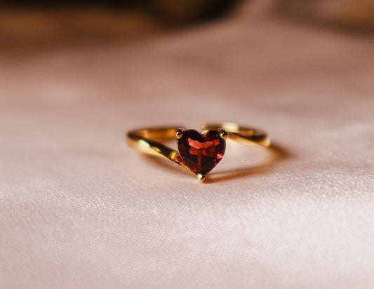 Garnet Heart Gold Filled Adjustable Ring