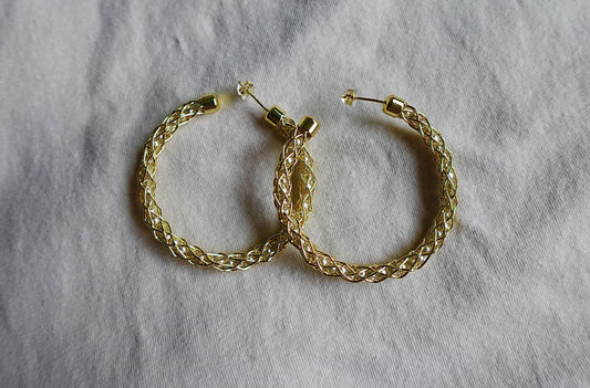 “Caged Pearl” Gold Filled 50mm Hoop Earrings