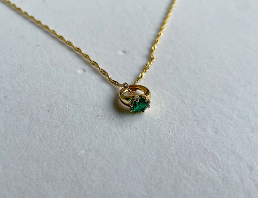 Emerald Signet Ring Gold Filled Necklace