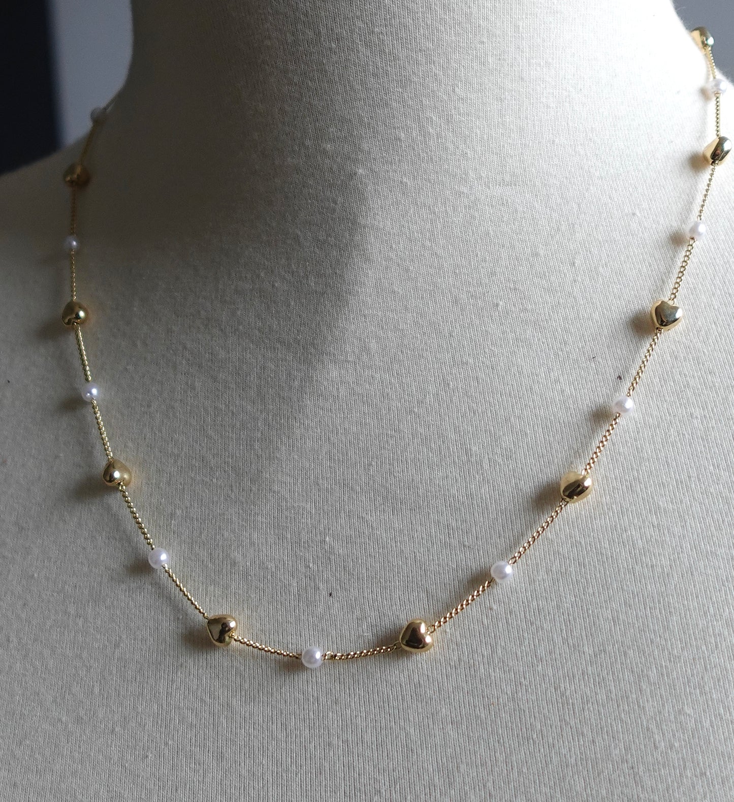 Pearl Heart Adorned Gold Filled Layering Necklace 17”