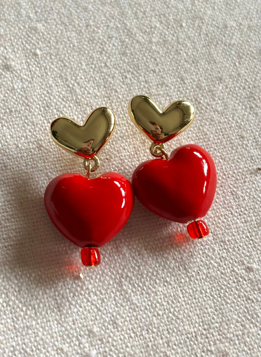 Juicy Red Heart Gold Filled Drop Earrings