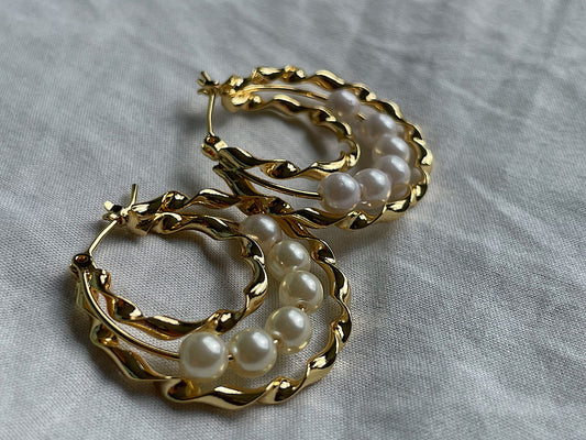 “Pearly” Gild filled Pearl hoops - Serenityy The Brand