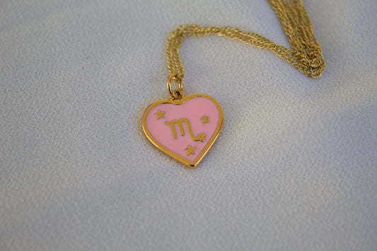 Custom Pink Heart Zodiac Necklace - Serenityy The Brand